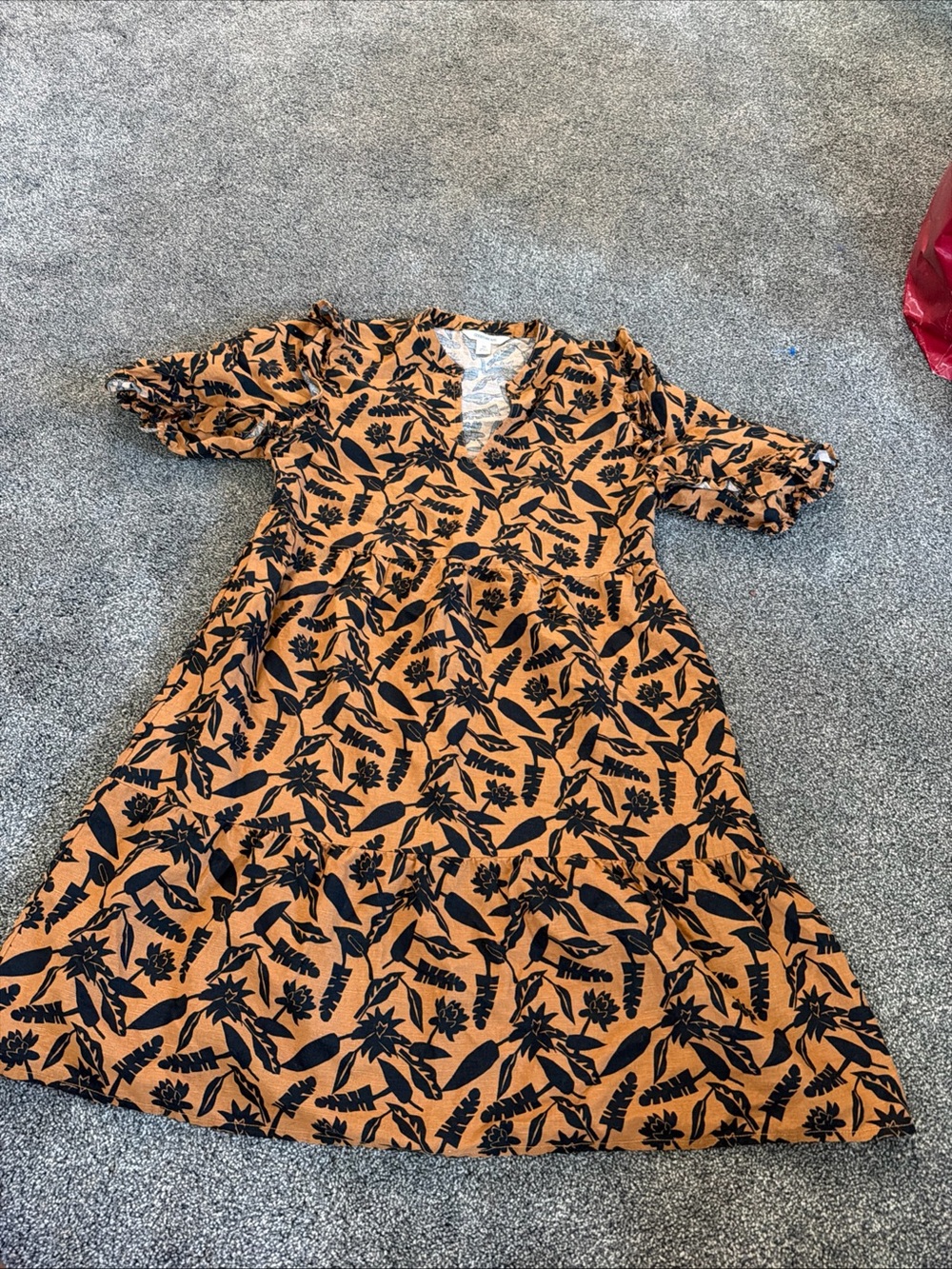 Goodthreads Rust Midi Dress with Black Floral Print